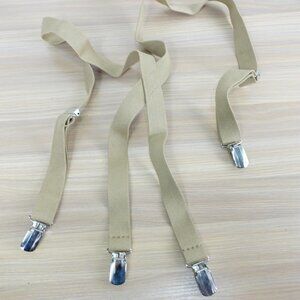 Suspender Mens Khaki X Back Clip On Adjustable Strap Stretch Formal Beige Braces
